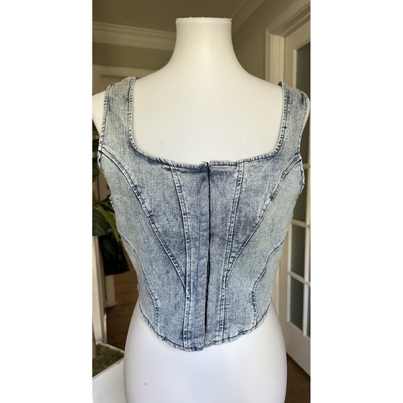 blashe denim Tops - Blāshe Denim Corset Crop Top XL Blue Acid Wash Bustier Tank Festival Y2K Streetw